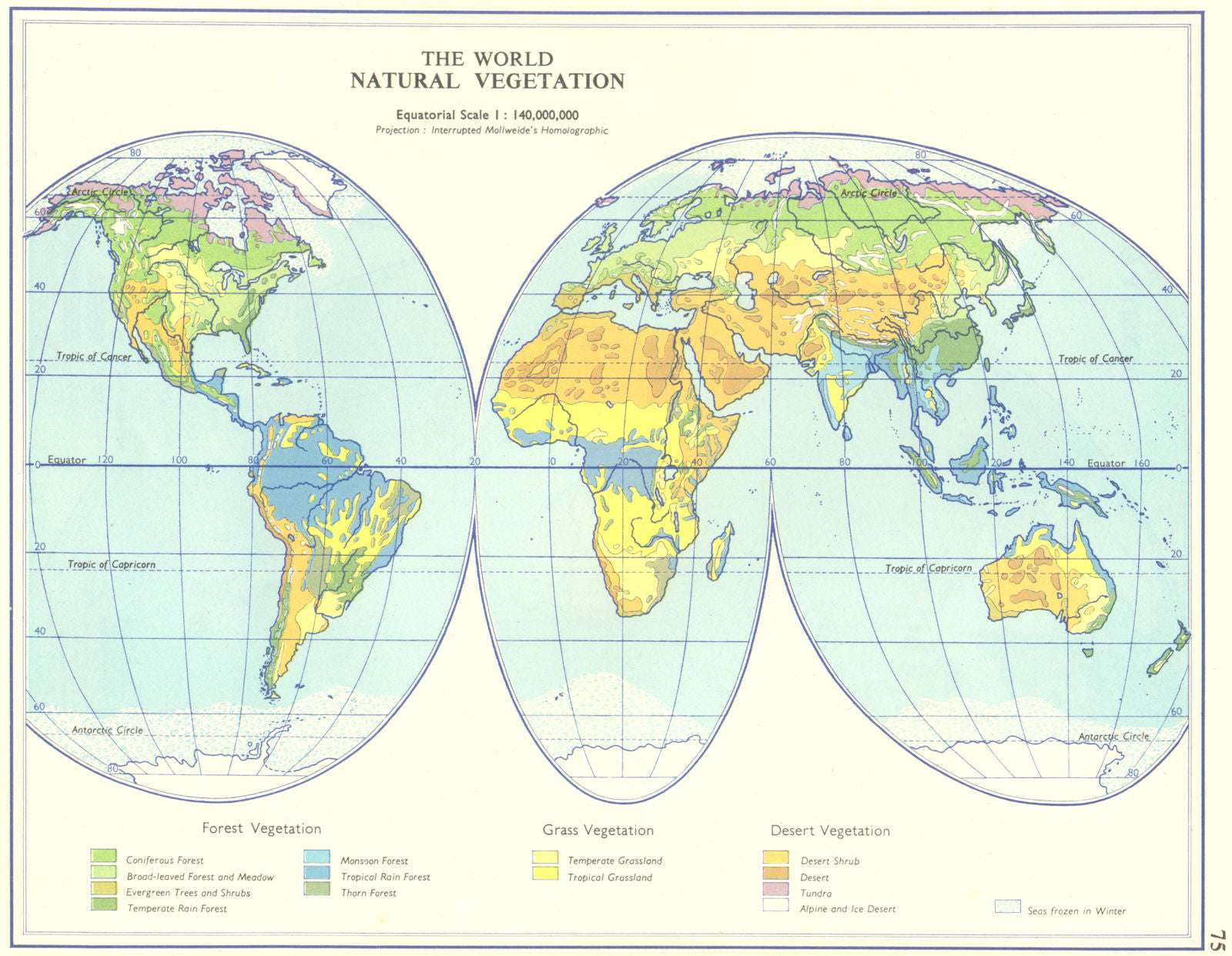 WORLD. The World Natural Vegetation. Forest Grass Desert 1962 old vintage map